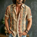 Men's Vacation Hippie Embroidered Print Short-sleeved Shirt