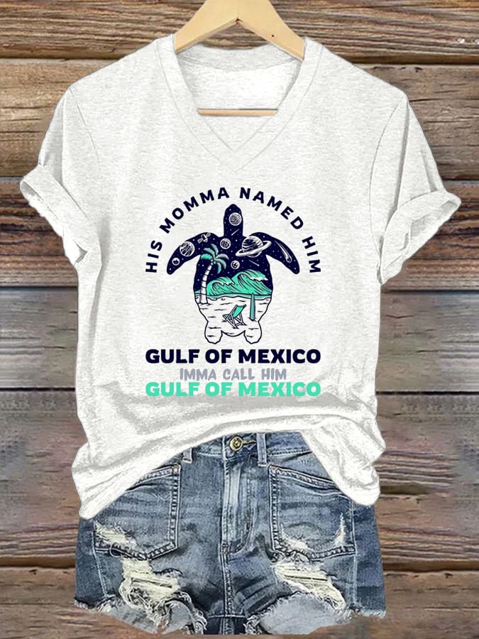 Women's Gulf of Mexico Print V-Neck T-Shirt