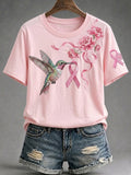 Women's Breast Cancer Awareness Floral Art Short-Sleeve T-Shirt