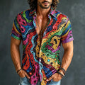 Men's Retro Bohemian Hippie Style Patterned Sequin Print Short-sleeve Shirt