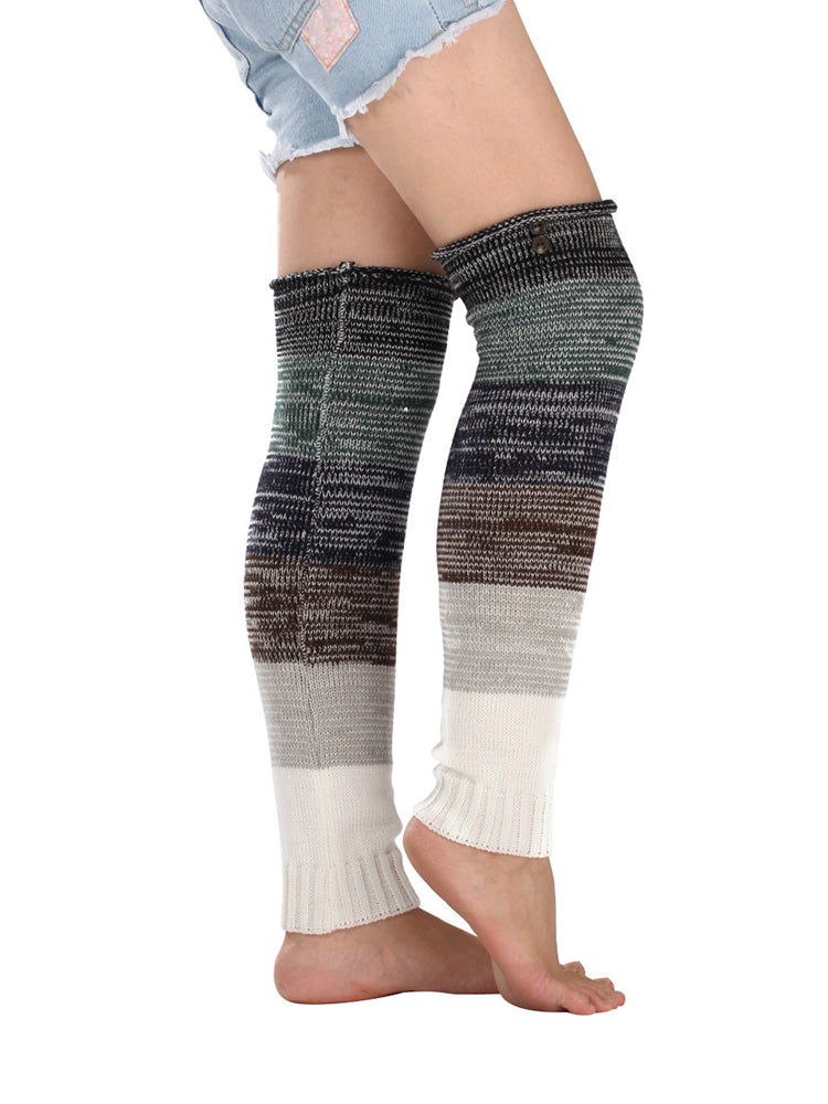 Soft Warm Retro Rainbow Contrasting Knee Protectors Socks