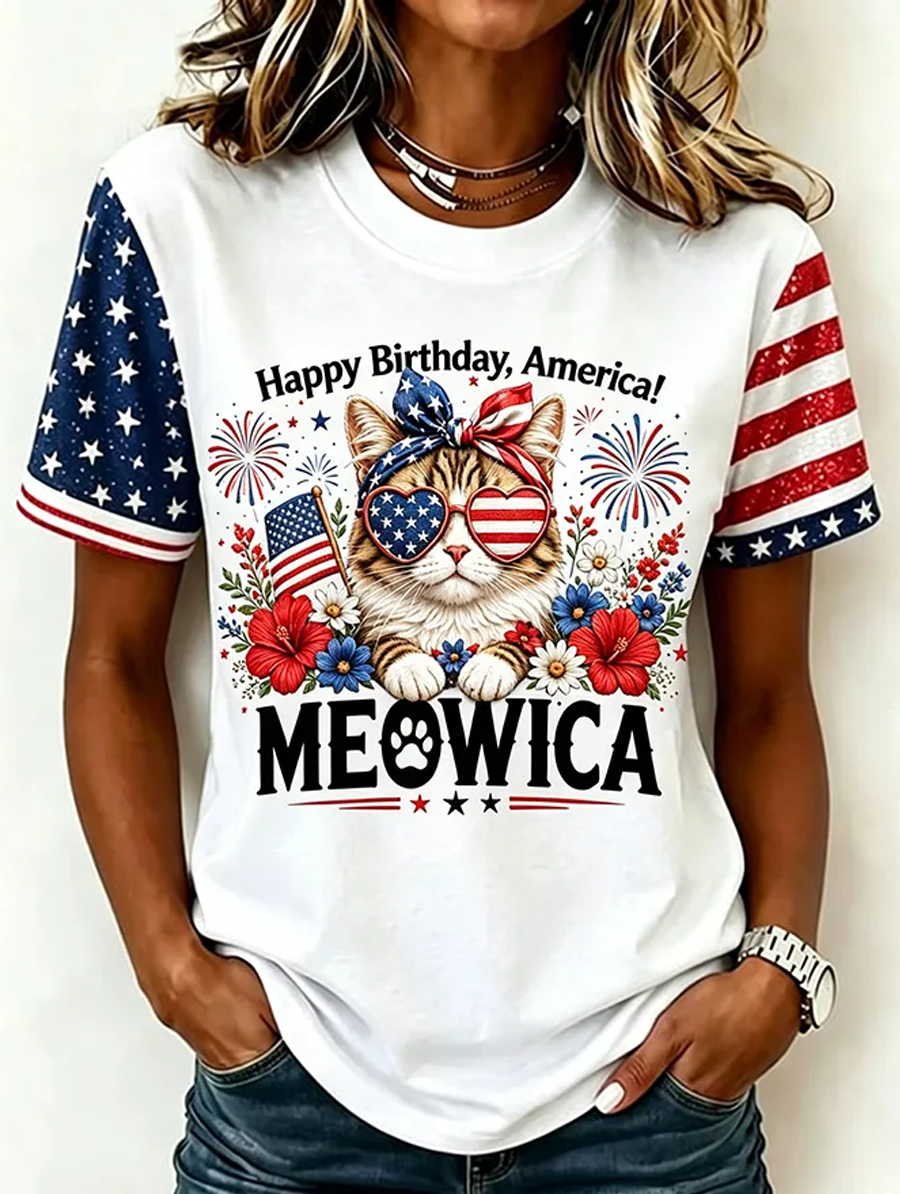 Women'S American Cat Printed Casual T-Shirt