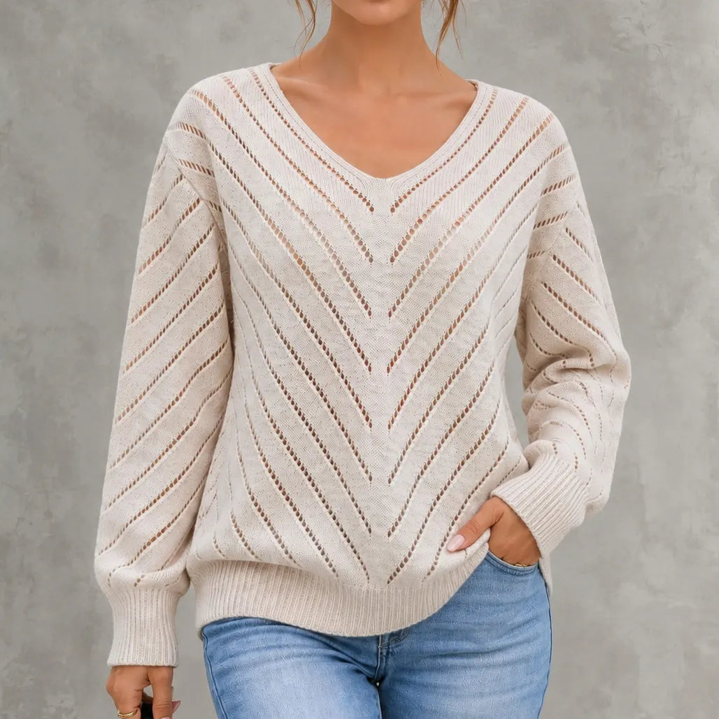 Elegant Openwork Long-sleeved Pullover Sweater