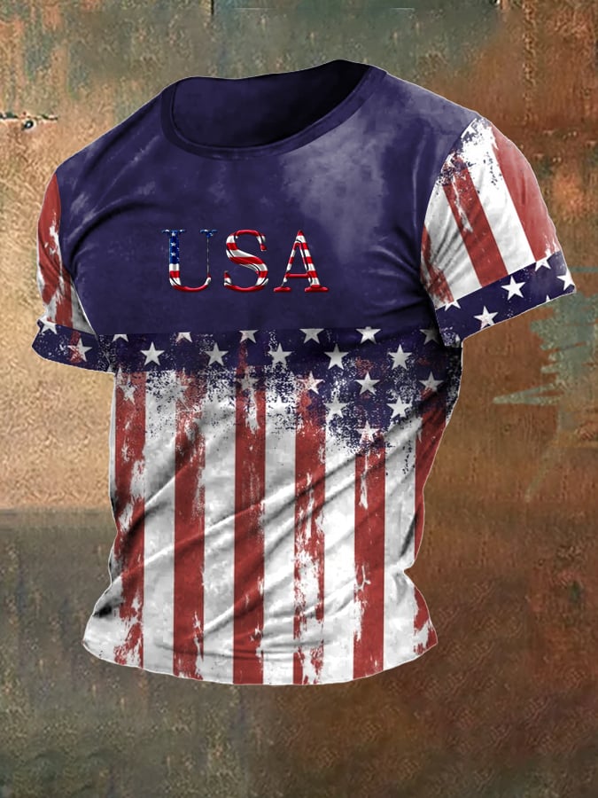 Men's Vintage American Flag Declaration of Independence Print T-Shirt