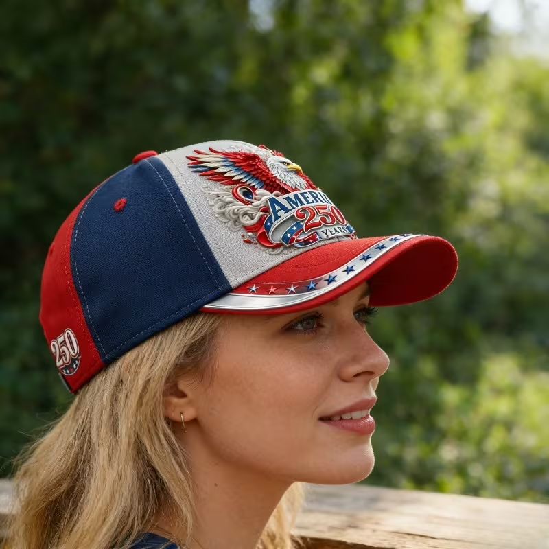 250th Anniversary Patriotic Baseball Cap, Red Bald Eagle Printed American Flag Hat
