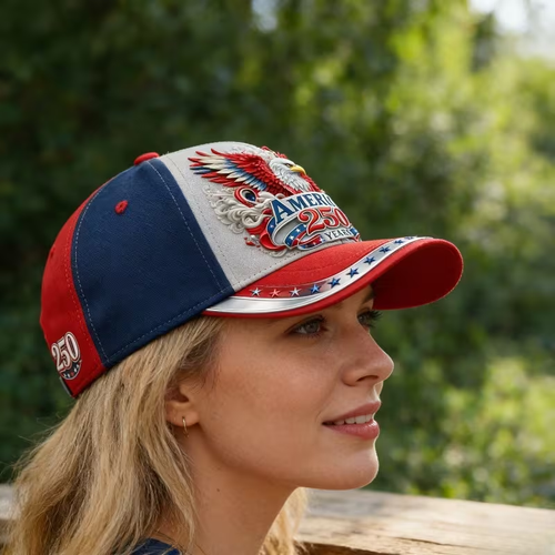 250th Anniversary Patriotic Baseball Cap, Red Bald Eagle Printed American Flag Hat