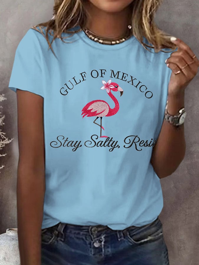 Women's Gulf Of Mexico Print Round Neck T-Shirt