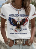 Women'S One Nation Under God Printed Casual T-Shirt