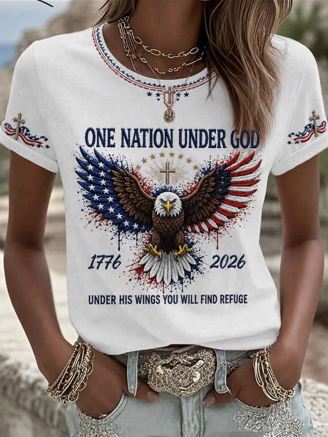 Women'S One Nation Under God Printed Casual T-Shirt