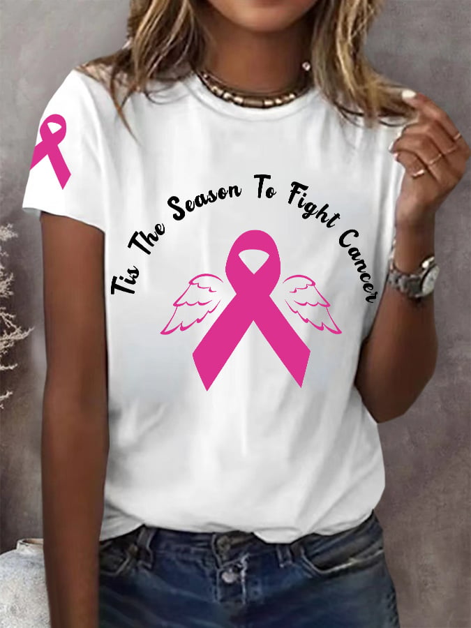 Women's Tis The Season To Fight Cancer Breast Cancer Awareness Printed T-Shirt