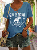 Women's Gulf Of Mexico Print V Neck Casual T-Shirt