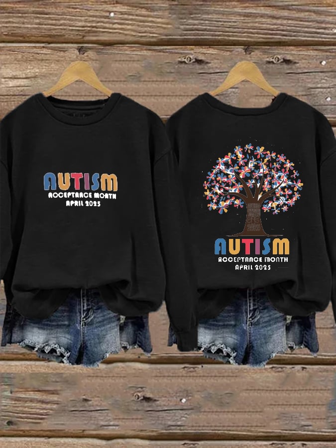Women's  Autism Awareness Printed Casual Crew Neck Sweatshirt