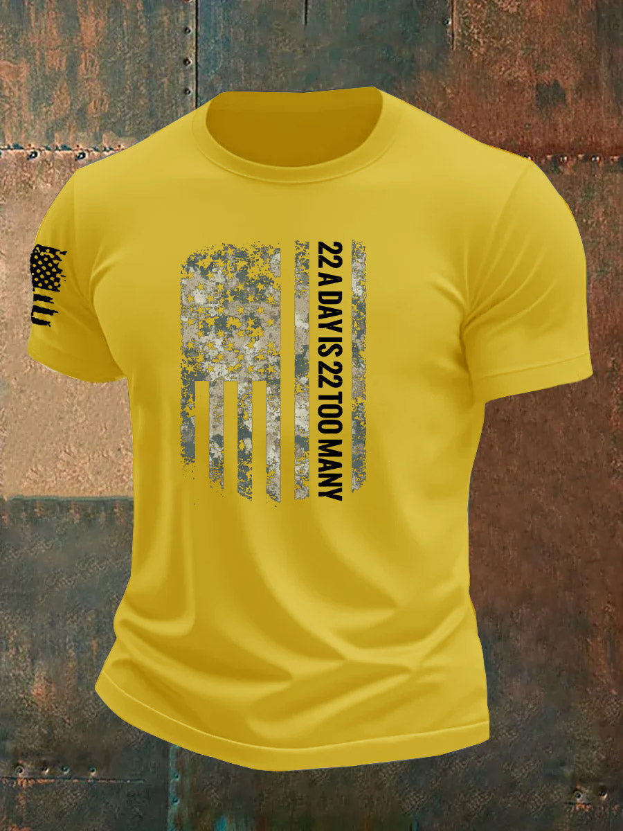 Men's 22 A Day Is 22 Too Many Veteran Pattern 100% Cotton T-Shirt
