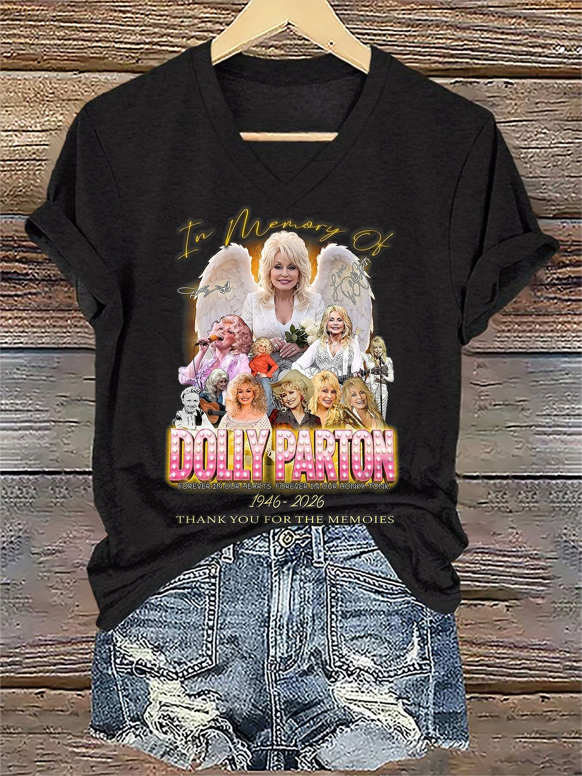 V-Neck Retro Queen Of Country Print T-Shirt