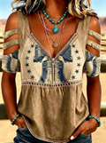 Women's Western Independence Day Liberty Bell Star Printed T-shirt