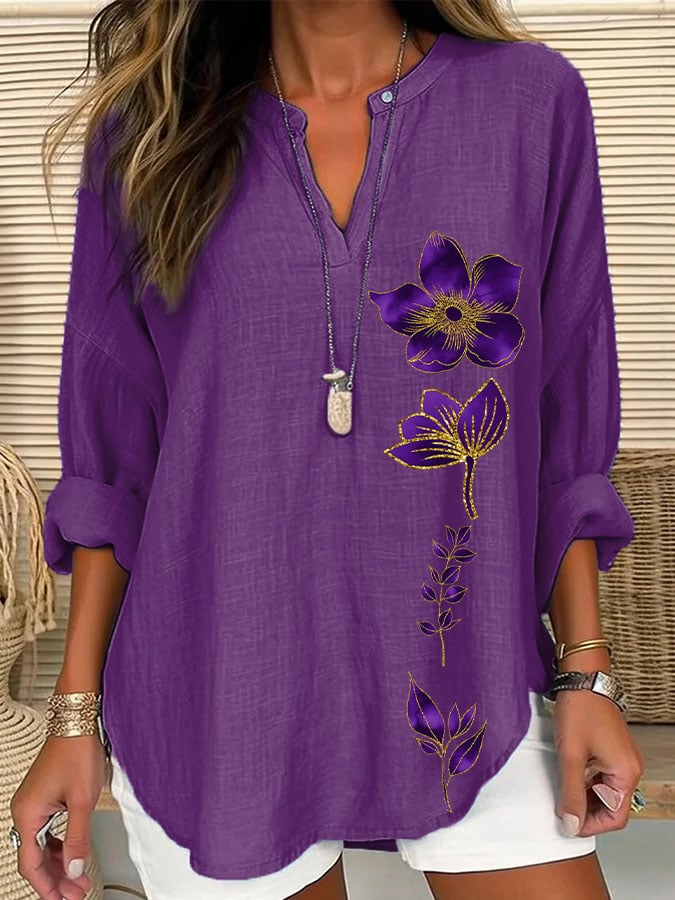 Women's Purple Flower Print Casual Shirt