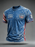 American Commemorative Print Crew Neck Pure Cotton T-Shirt