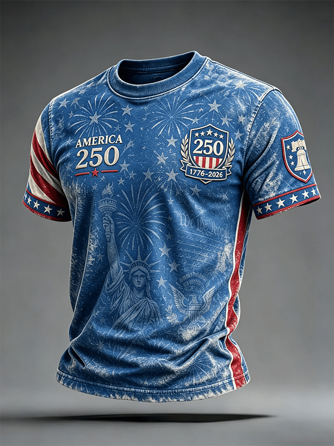American Commemorative Print Crew Neck Pure Cotton T-Shirt