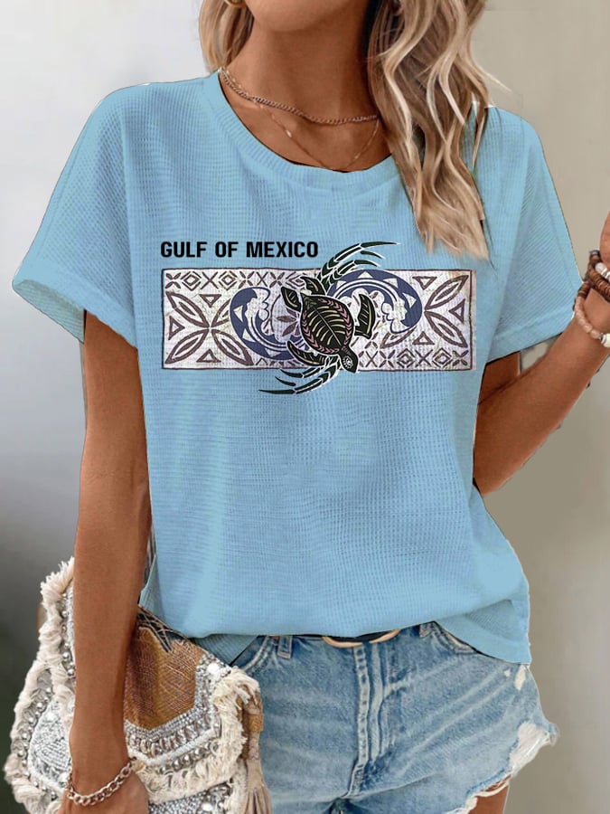 Women's Waffle Mexican Turtle Print T-Shirt
