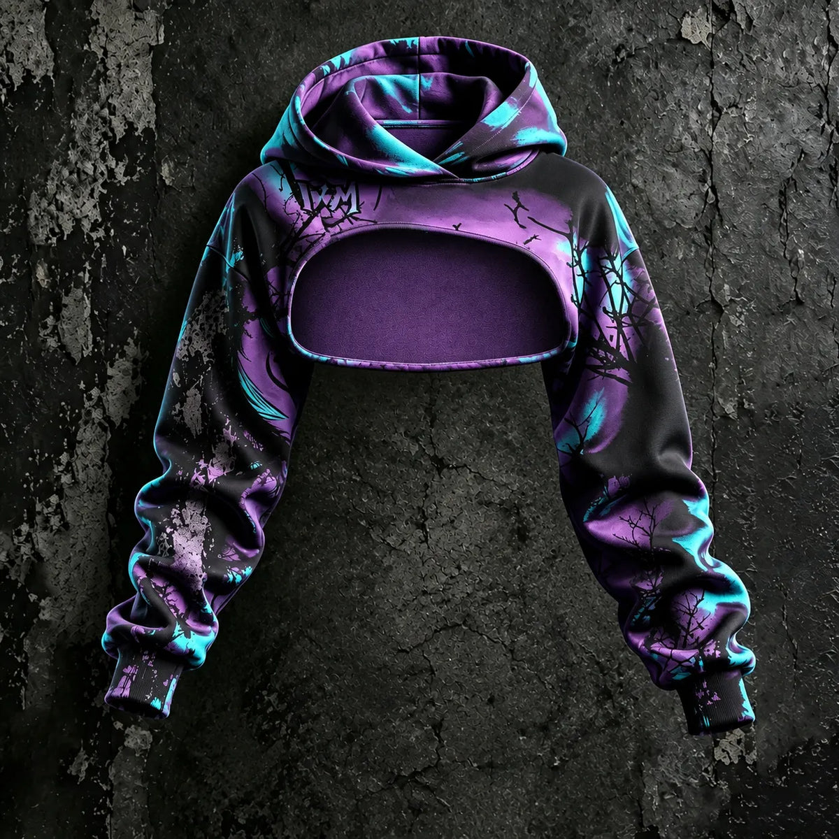 Halloween Tie-dye Cat And Dry Tree Branch Print Hoodie And Sundress Two-piece Set