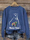 Retro Autism Awareness Mama Bear Print Sweatshirt