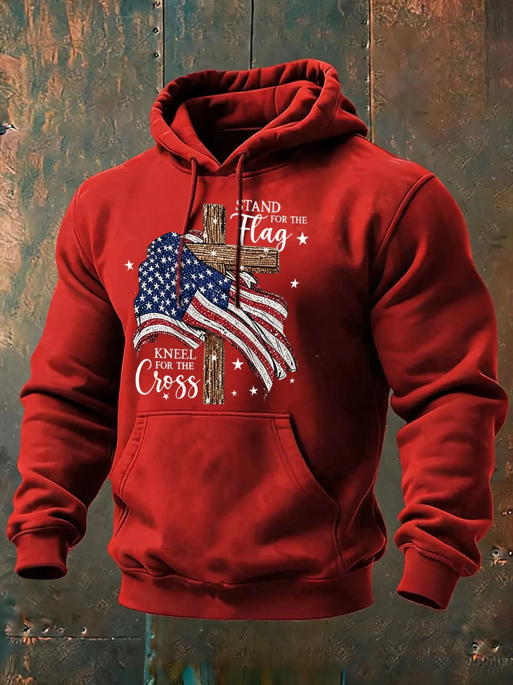 Independence Day Faith Flag Print Cotton Hoodie