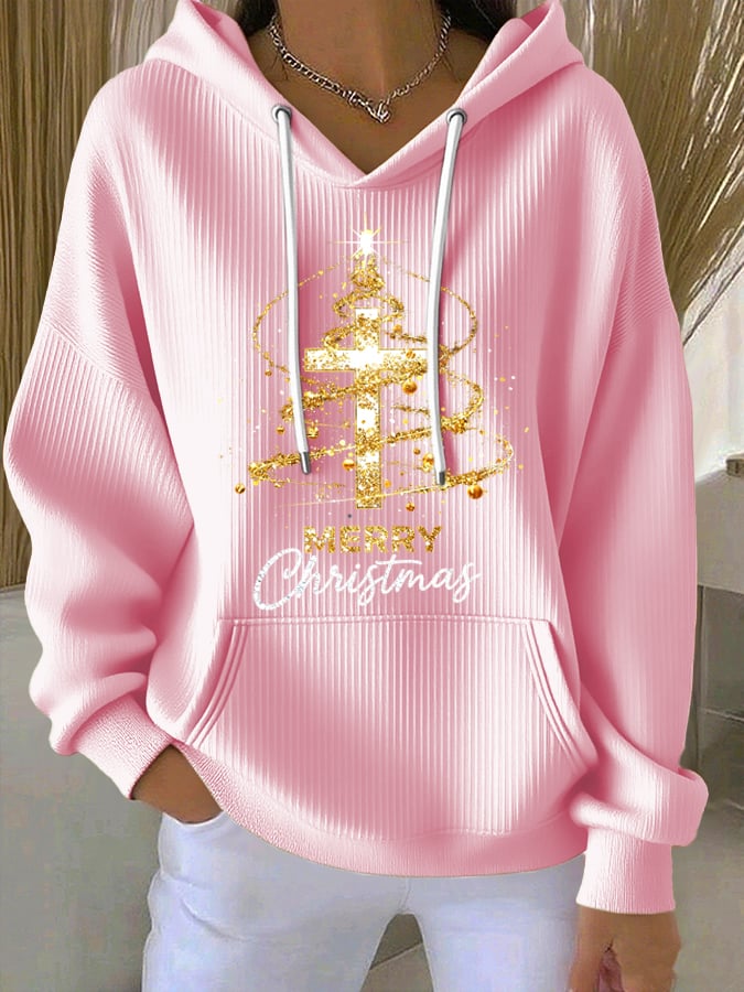 Women's Christmas Faith Cross Print Hoodie