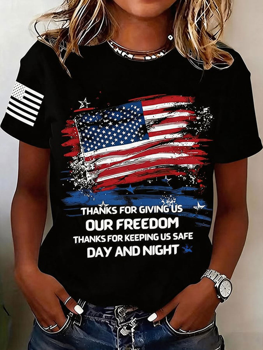 Women'S Casual American 250Th Anniversary Printed Short-Sleeve T-Shirt