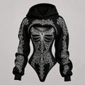 Women's Retro Bone-style Ethnic Print Hoodie Two-piece Set