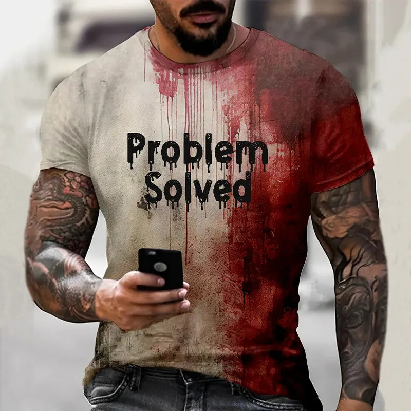 Men's Bloody Problem Solved Halloween Print T-shirt