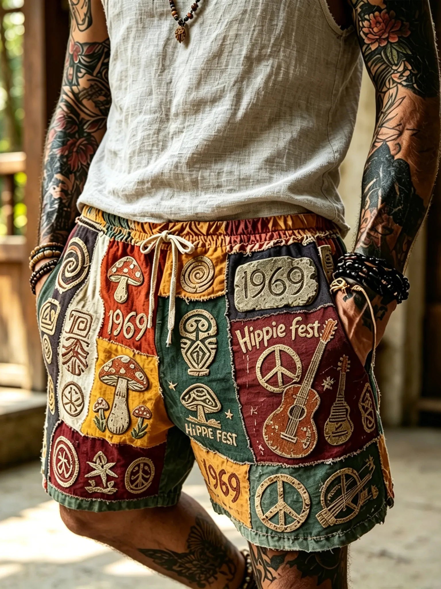 Men's Hippie Art Abstract Pattern All Over Print Shorts