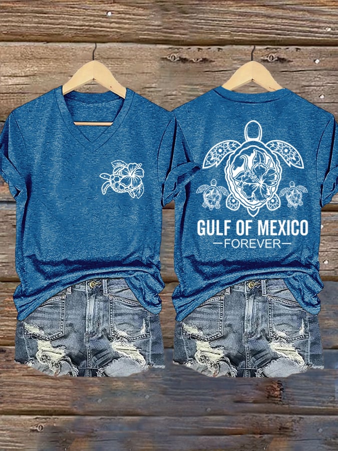 Women's Gulf of Mexico Print V-Neck T-Shirt