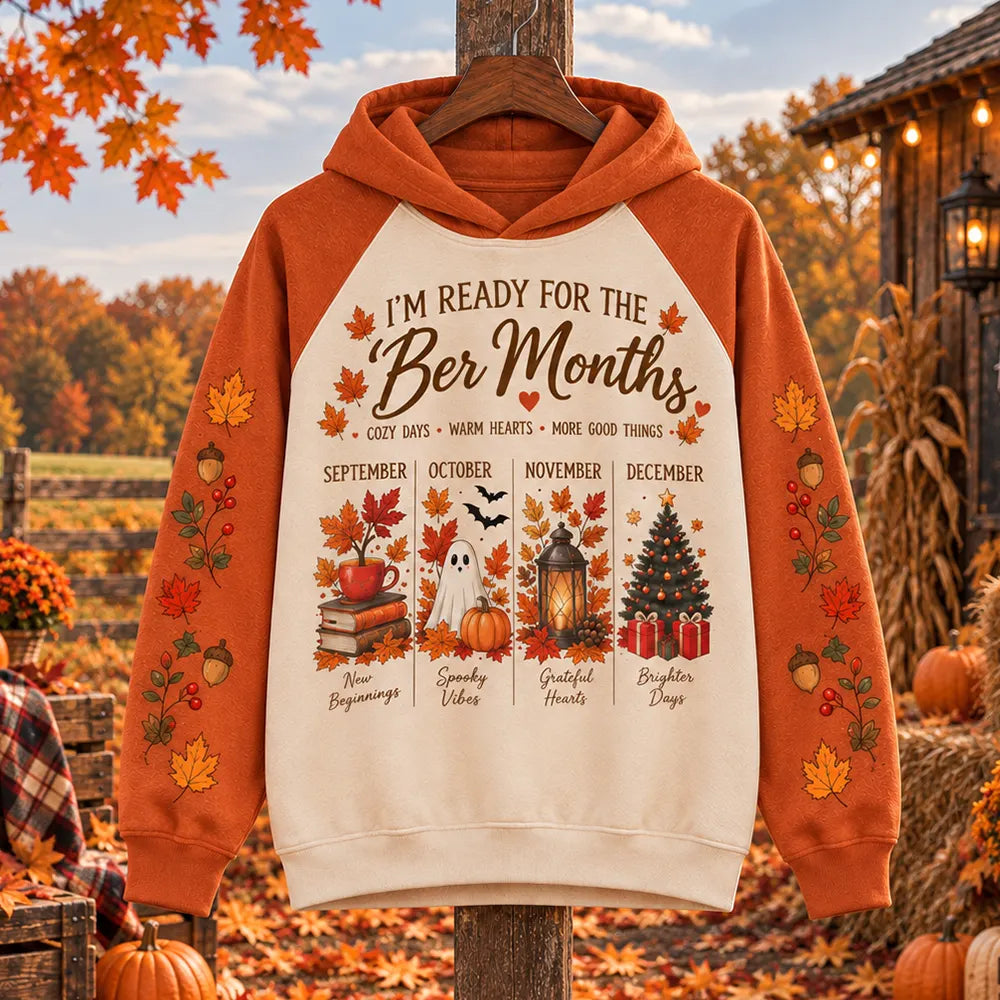 Women's Autumn Ber Months Seasonal Graphic Colorblock Hoodie