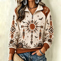 Women's Halloween Pumpkin Ethnic Totem Print Half-zip Hoodie