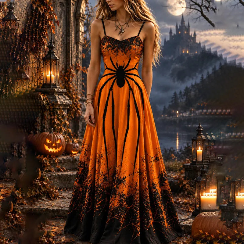 Girls' Halloween Spider Gothic Gradient Dress