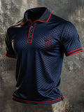 Men's Retro Patriotic Color-Block Short-Sleeve Polo Shirt