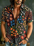 Men's Colorful Floral Art Embroidered Cotton Linen Comfortable Short-sleeved Shirt