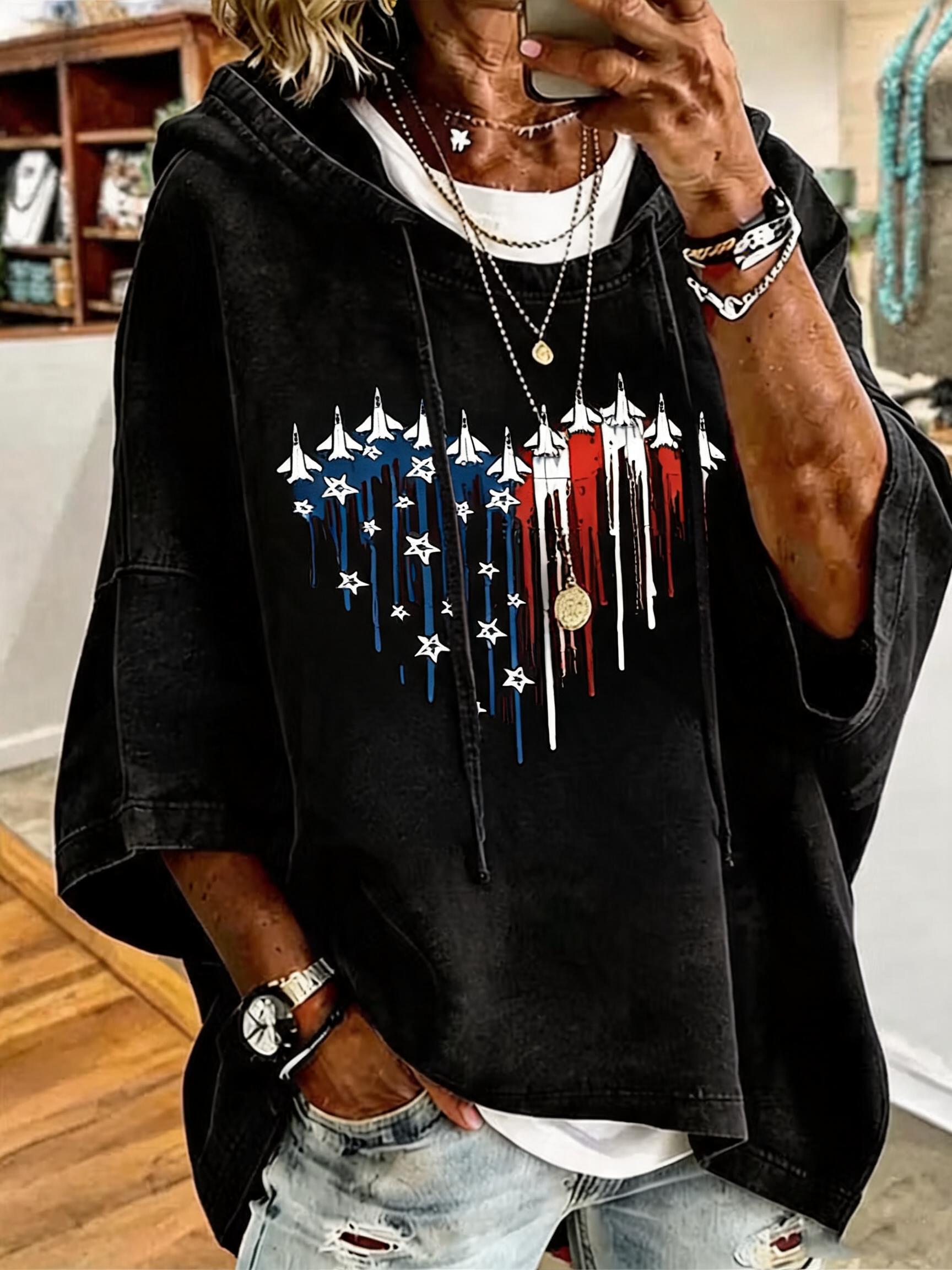 Patriotic Jet Pattern Oversized Hoodie
