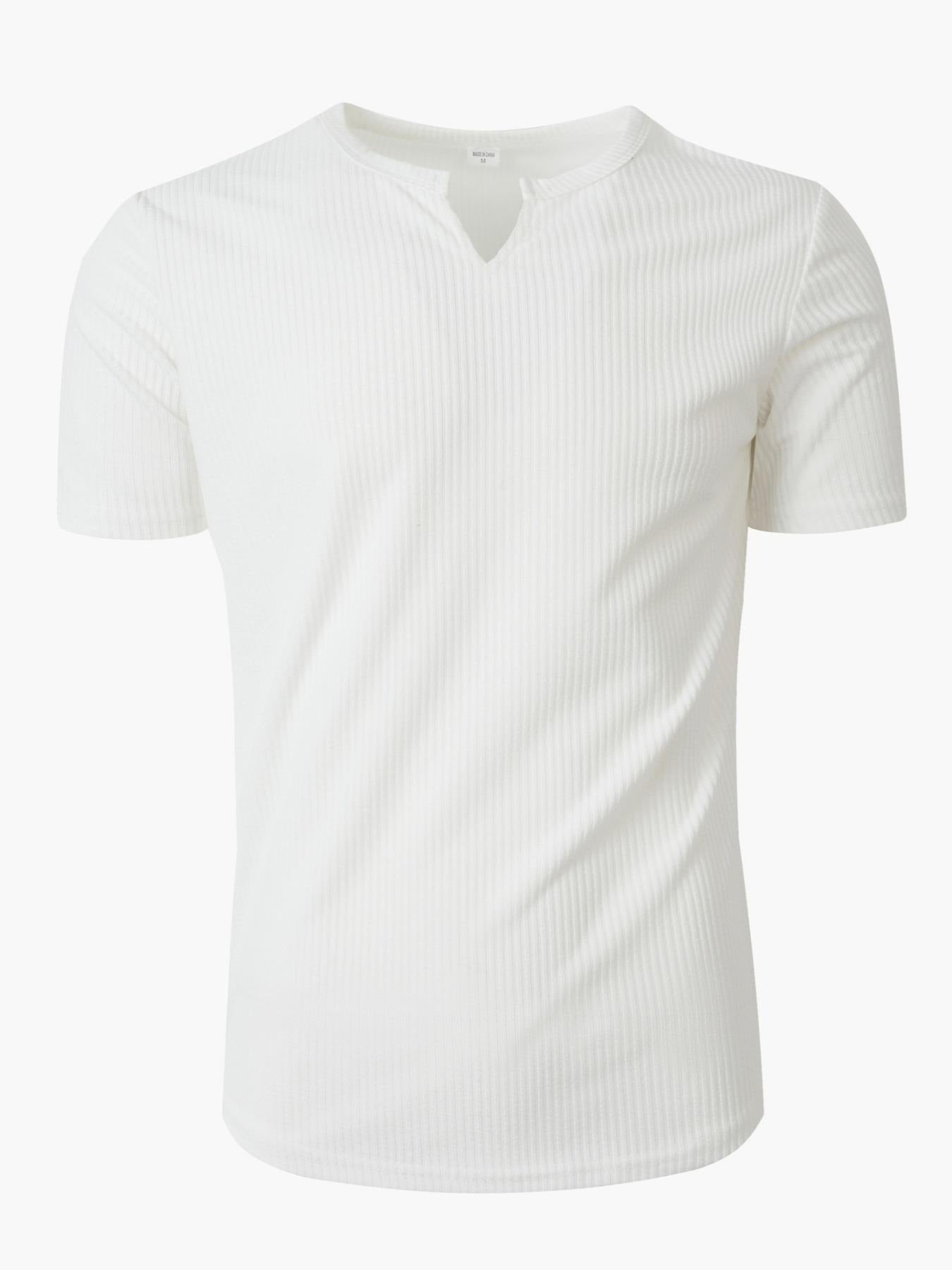 Men's Spring Summer Outfits Vertical Striped Textured V-Neck Short Sleeve T-Shirt for Daliy Wear, Gym Wear Solid Color Old Money Style