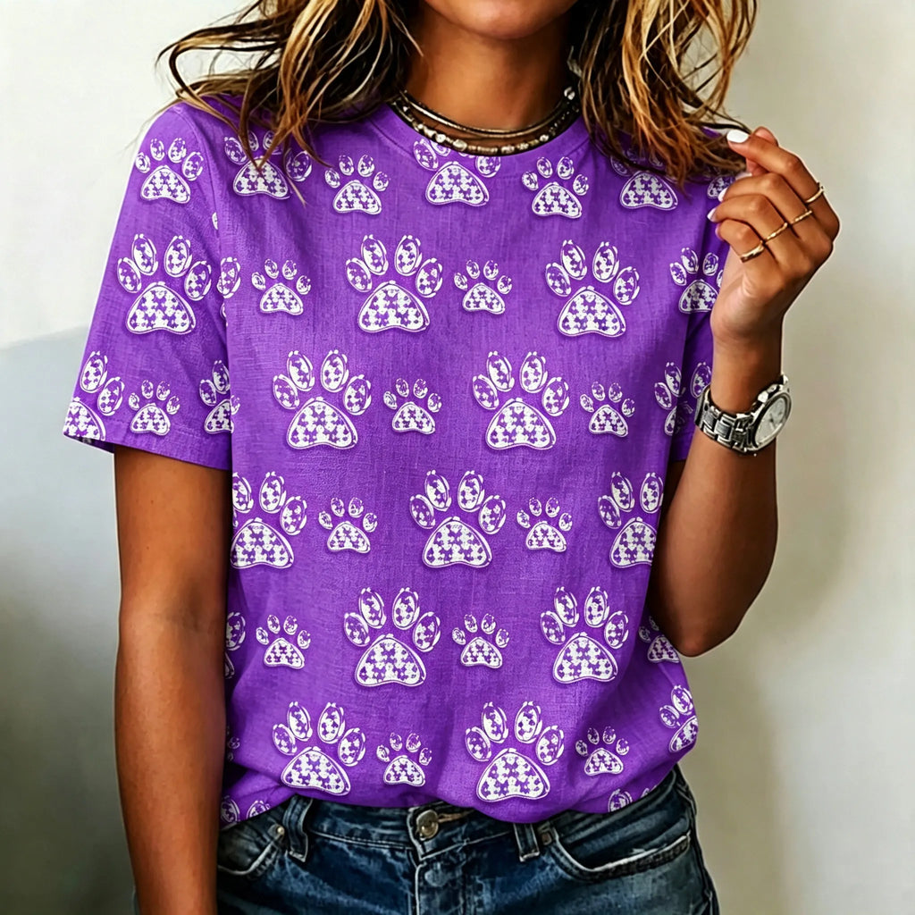 Cute Cat And Dog Paw Print T-shirt For Women.