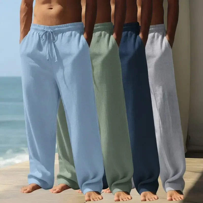 Men’s 4-Pack Casual Pants – Lightweight, Breathable, Elastic Waist, Wide Straight Leg