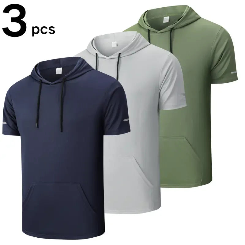 Men's Solid Color Short-Sleeve Sporty T-Shirt Hoodies
