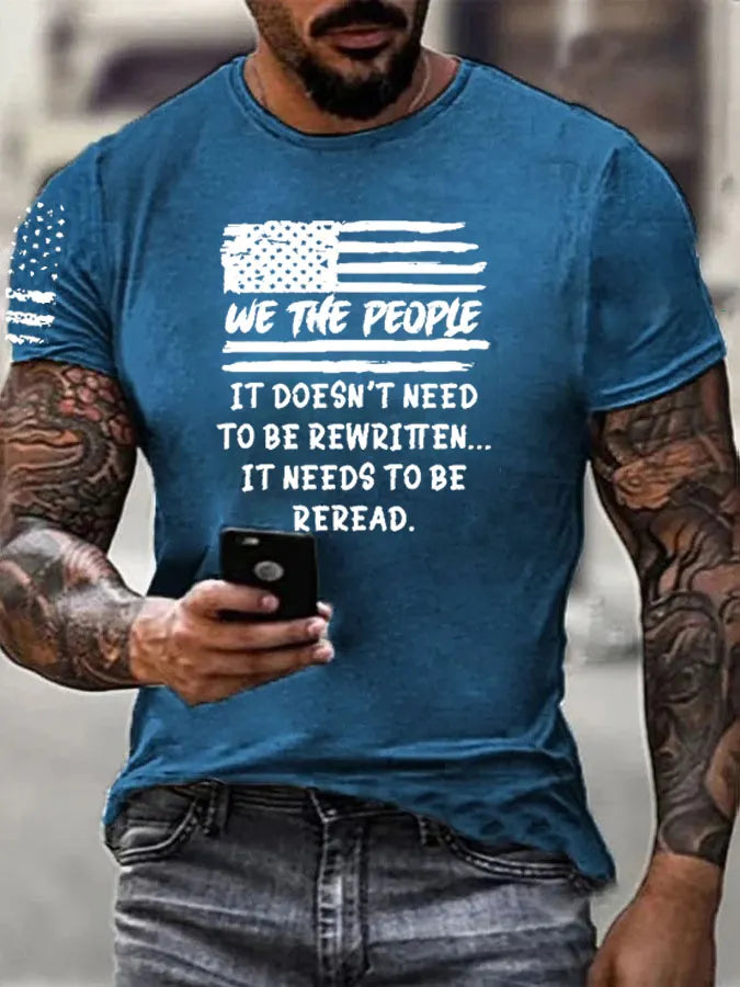 Independence Day  We The People  Pattern 100% Cotton T-Shirt