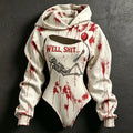 Women's Retro Casual Halloween Skull Letter Print Hoodie Two-piece Set