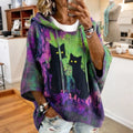 Women's Abstract Art Black Cat Halloween Printed Art Print Hooded