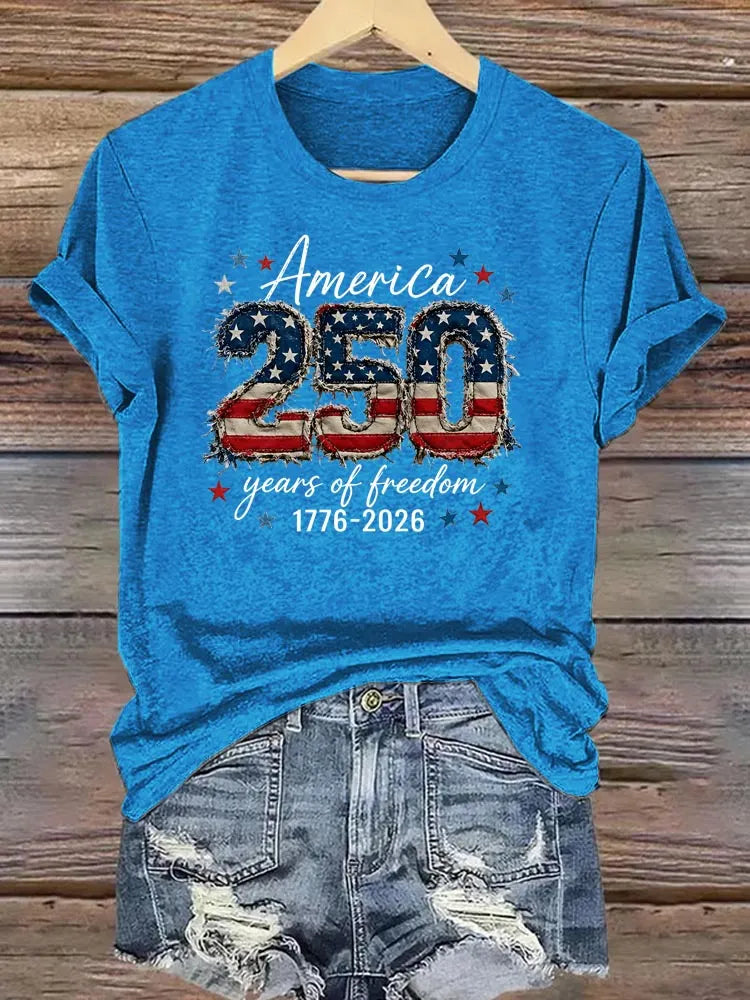 Women's America 250 Years Of Fredom 1776  Pattern 100% Cotton Crew Neck T-Shirt