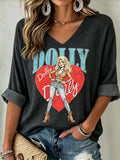 Women's Music-Themed Graphic Casual Top
