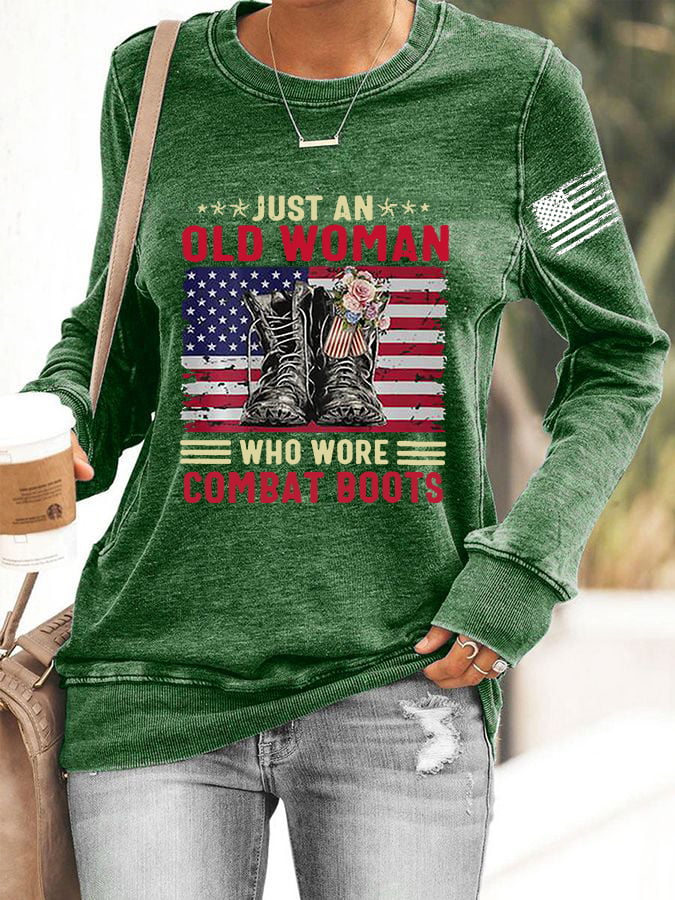 Women's Just An Old Woman Who Wore Combat Boots Print Casual Sweatshirt