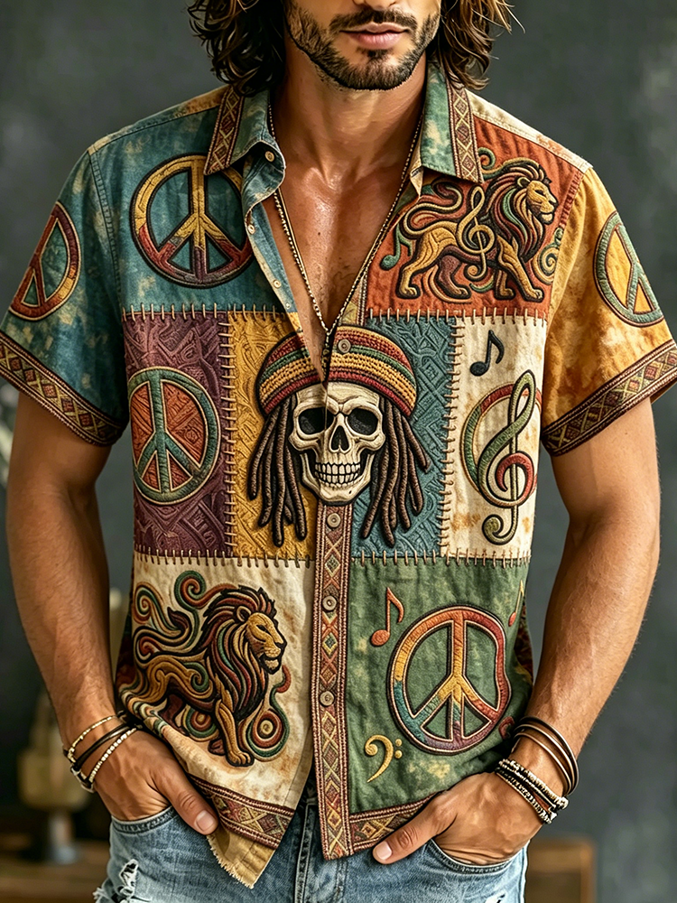 Men's Casual Retro Hippie Cotton Linen Short-sleeve Shirt
