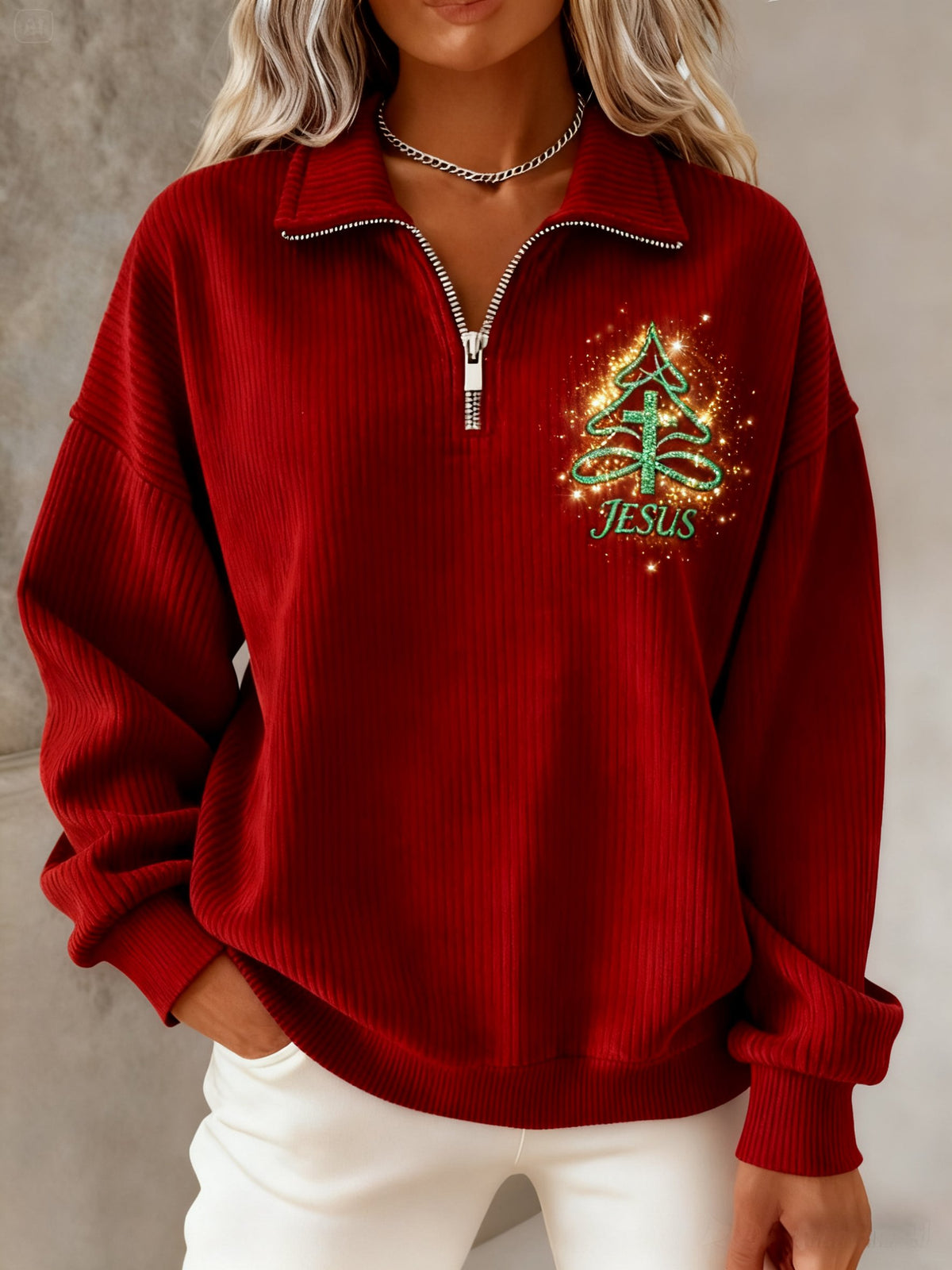 Women's Casual Faith Print Knit Sweatshirt